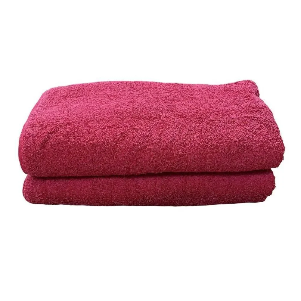 Vintage 1980s Royal Velvet Fieldcrest Red Cotton Bath Towels Set 2 USA 48 x 27